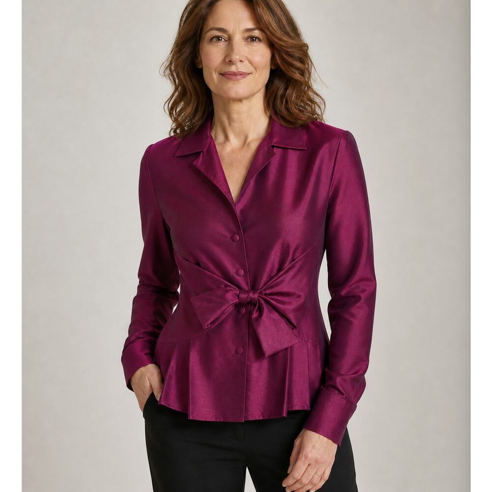 Petrovitch Robinson Paris Silk Chiffon Plum Blouse Tie Waist EU38/US6-8 Medium